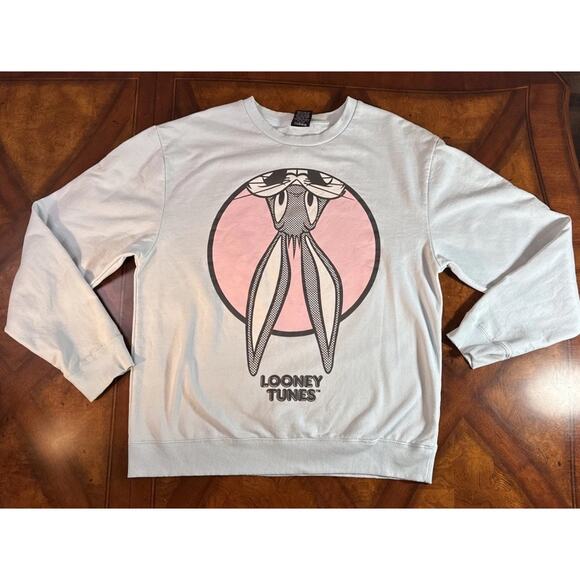 Looney Tunes Bugs Bunny Fleece Graphic Crewneck Sweatshirt Mens XXL Baby Blue - Picture 1 of 6